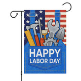 Happy Labor Day Garden Flag 12x18 Double Sided Vertical, Burlap Small USA Garden Yard House Flags Banner Outdoor Outside Labor Day Decoration (ONLY FLAG)
