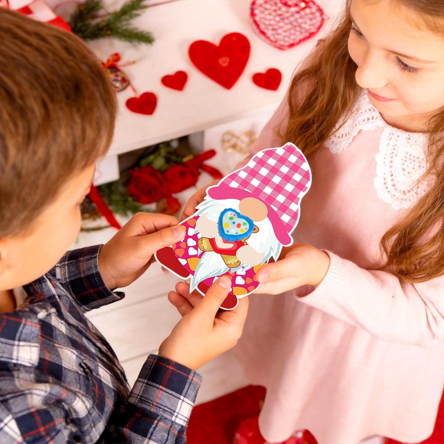 30 Pack Gnome Valentines Day Cards For Kids With Heart Erasers And Glue Points For Valentines Day Party Favors Class Classroom Exchange Gift For Girls Boys