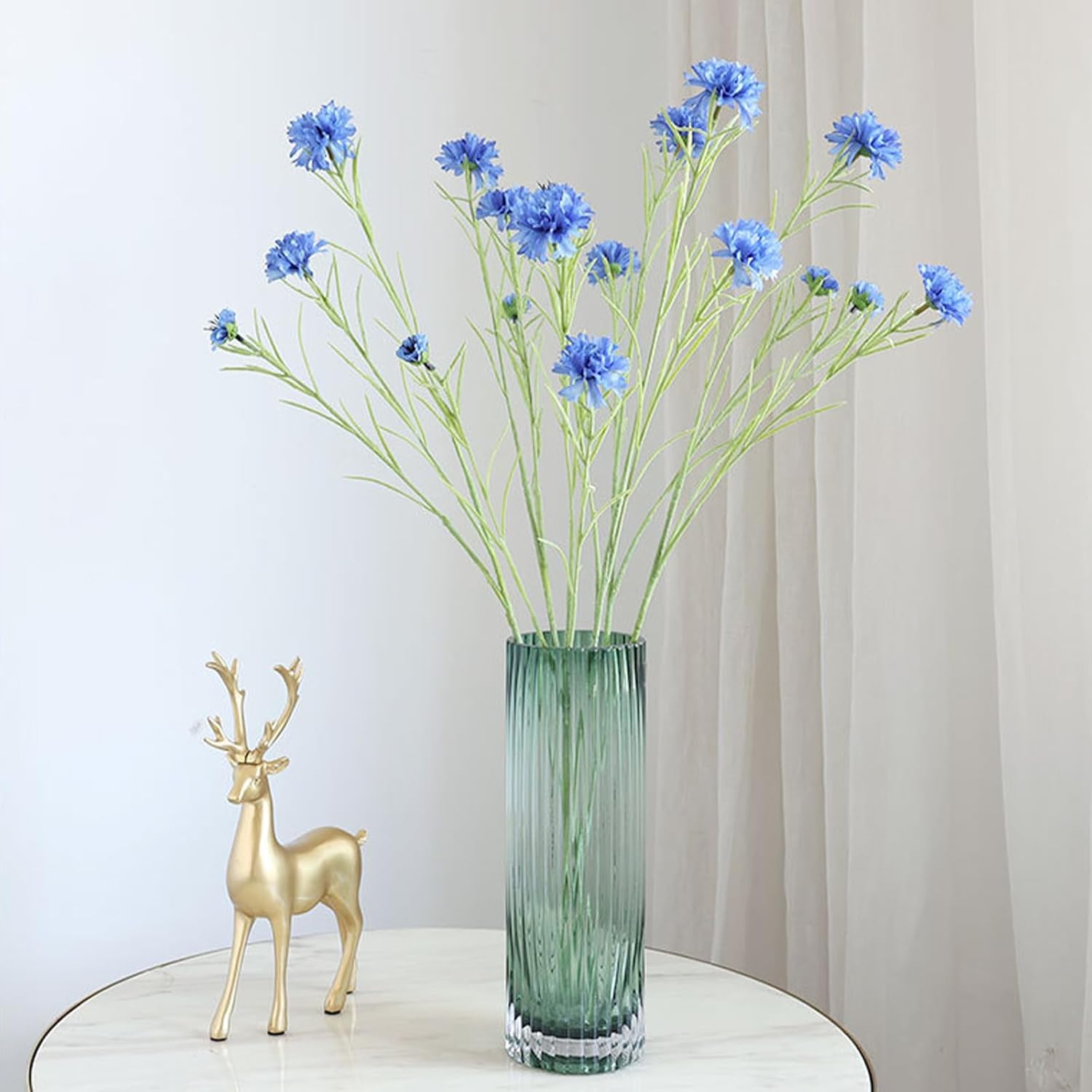 4Pcs 27.56" Blue Artificial Cornflower Stems Chrysanthemum Centaurea Cyanus Wildflowers Silk Cornflower Bunches Fake Flowers Bulk Faux Bachelor'S Button For Vase Bouquet Wedding Home Party Decor
