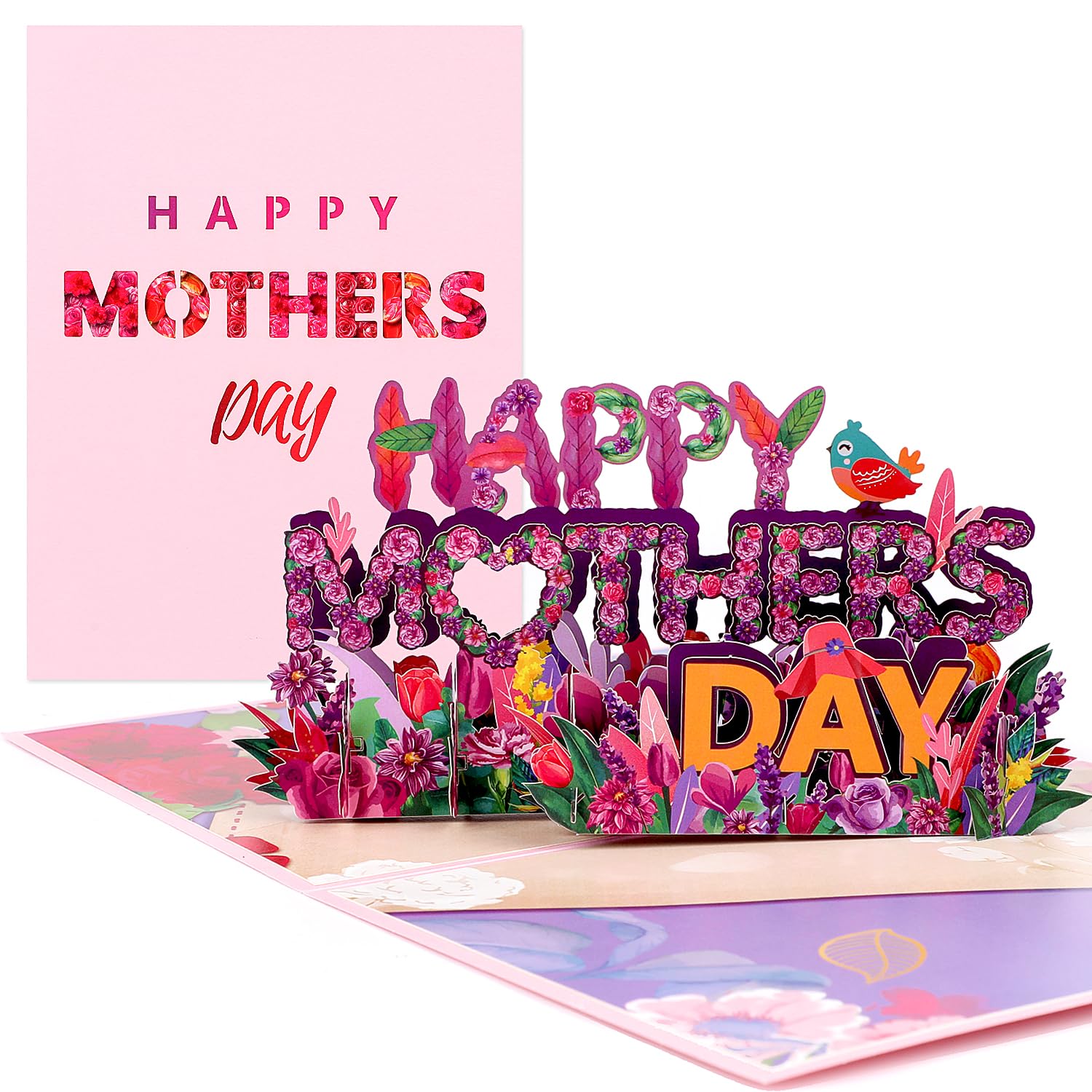 Happy Mothers Day Pop Up Card, 3D Purple Flowers Mother’S Day Greeting Cards With Envelope Blank Message Card For Mom Women Wife Daughter Grandma