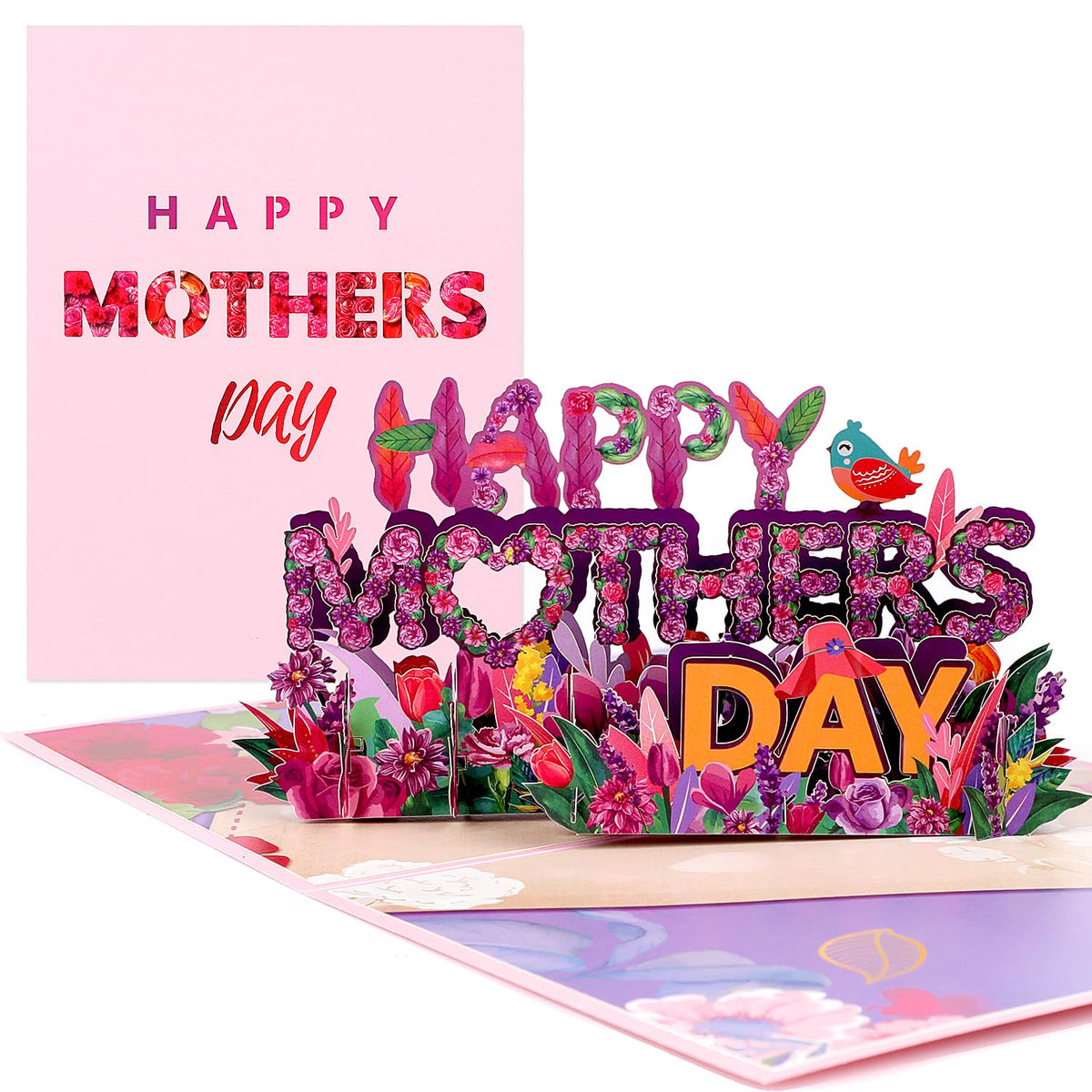 Happy Mothers Day Pop Up Card, 3D Purple Flowers Mother’S Day Greeting Cards With Envelope Blank Message Card For Mom Women Wife Daughter Grandma