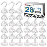 Magnetic Hooks Heavy Duty, Strong Magnet With Hook For Fridge, Super Neodymium Extra Strength Industrial Hooks For Hanging, Magnetic Hanger For Toolbox, Cruise, Grill - (White, 28 Pack)