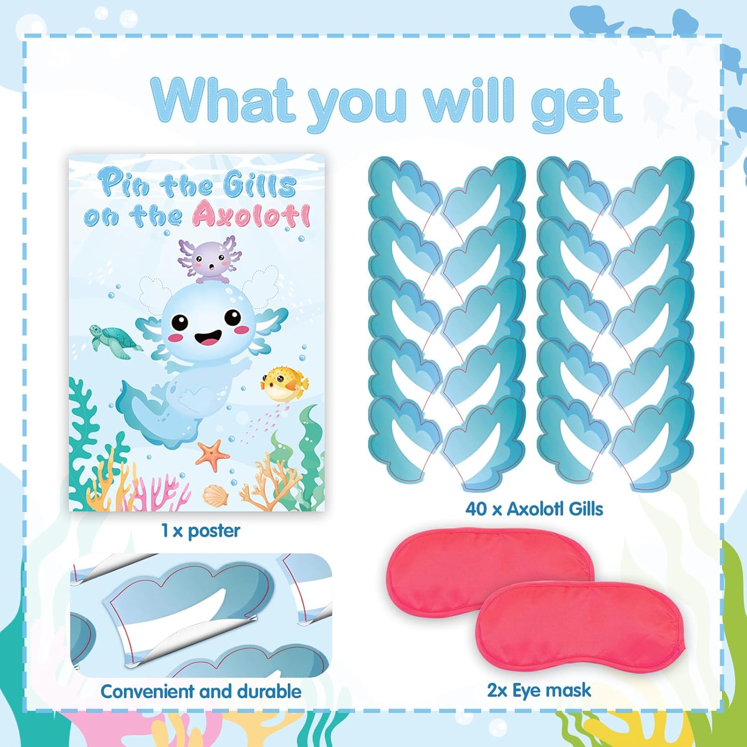 Pin The Gills On The Axolotl Party Game With Stickers And Blindfolds Axolotl Supplies Decorations Themed Activity For Parties Family Events And Gatherings