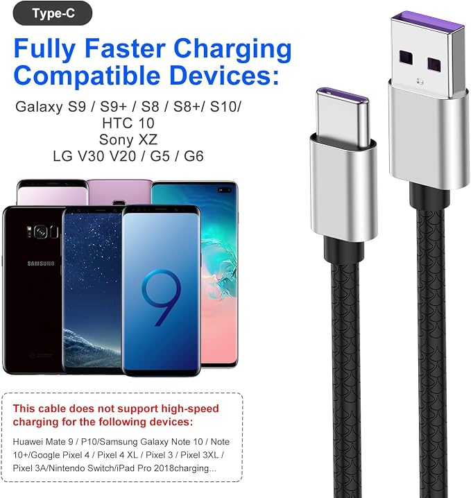 5 Pack USB A to USB C Fast Charging Cable Set 3FT 6FT 10FT for iPhone 17 16 15 Samsung Galaxy