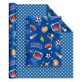 Sport Ball Wrapping Paper Roll - 1 Roll 17” X 33 Ft Happy Birthday Wrapping Paper For Kids Boys Blue Sports Gift Wrap With Football Basketball Design For Birthday Baby Shower Party Favor