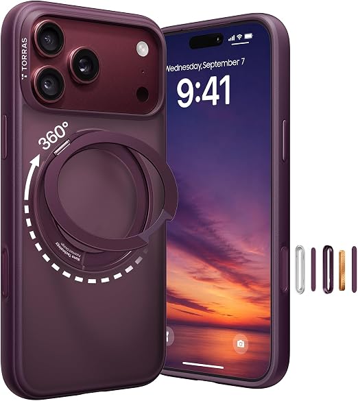 O1S Series 360 Magnetic Stand Phone Case Compatible with iPhone 18 Pro Purple Protective Cover