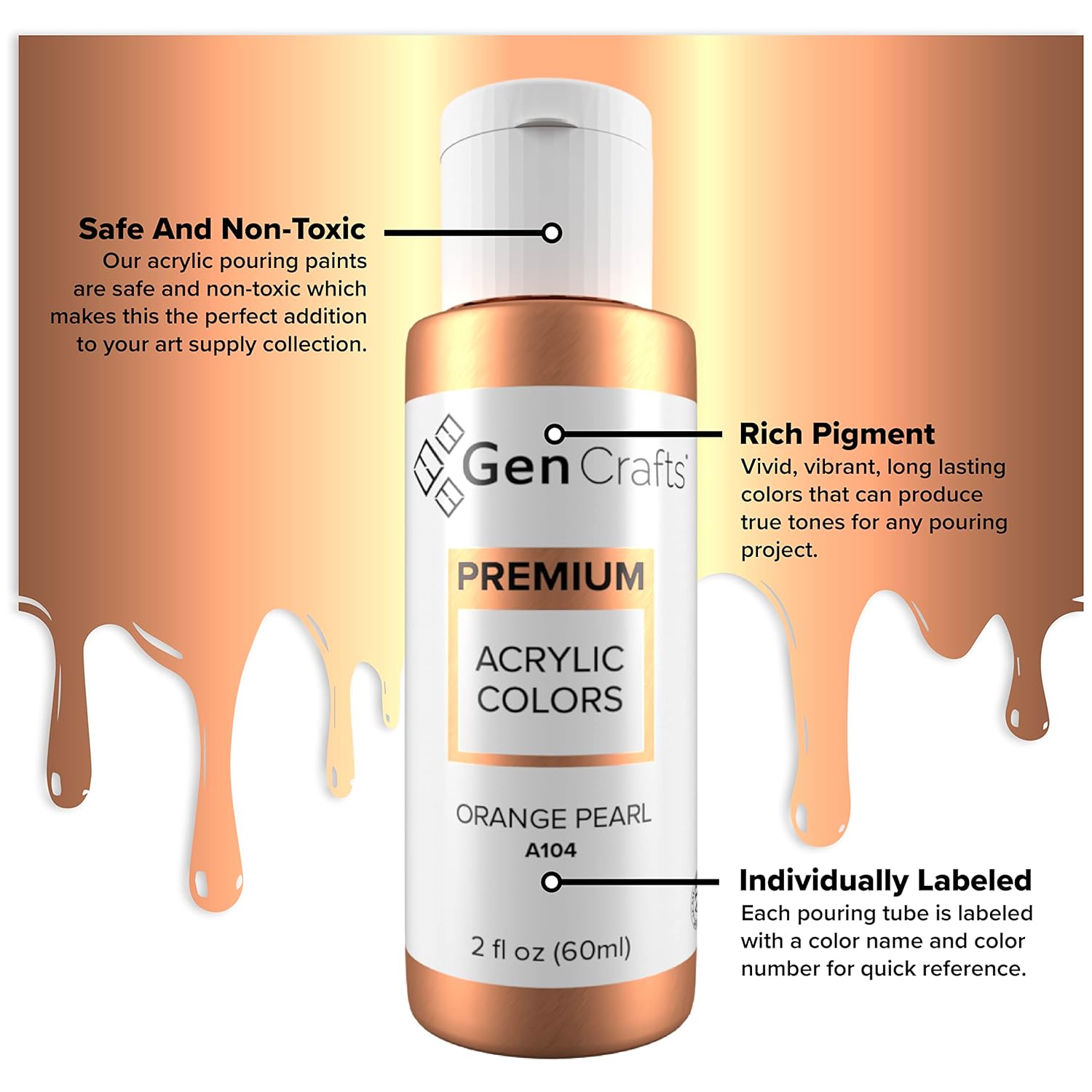Metallic Acrylic Pouring Paint 12 Colors Pre-Mixed High Flow & Ready To Pour - 2 Oz./60 Ml Bottles - Multi-Purpose Paints For Canvas, Paper, Rocks, Wood