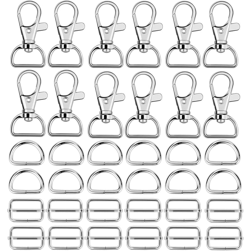 60 Pcs Purse Hardware For Bag Making - Swivel Snap Hooks, D Ring, Slide Buckle