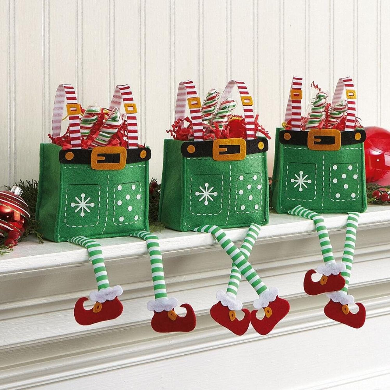 Elf Pants Christmas Treat Bags, Set Of 6 Gift Bags For Children Holiday Parties Teachers Decorations