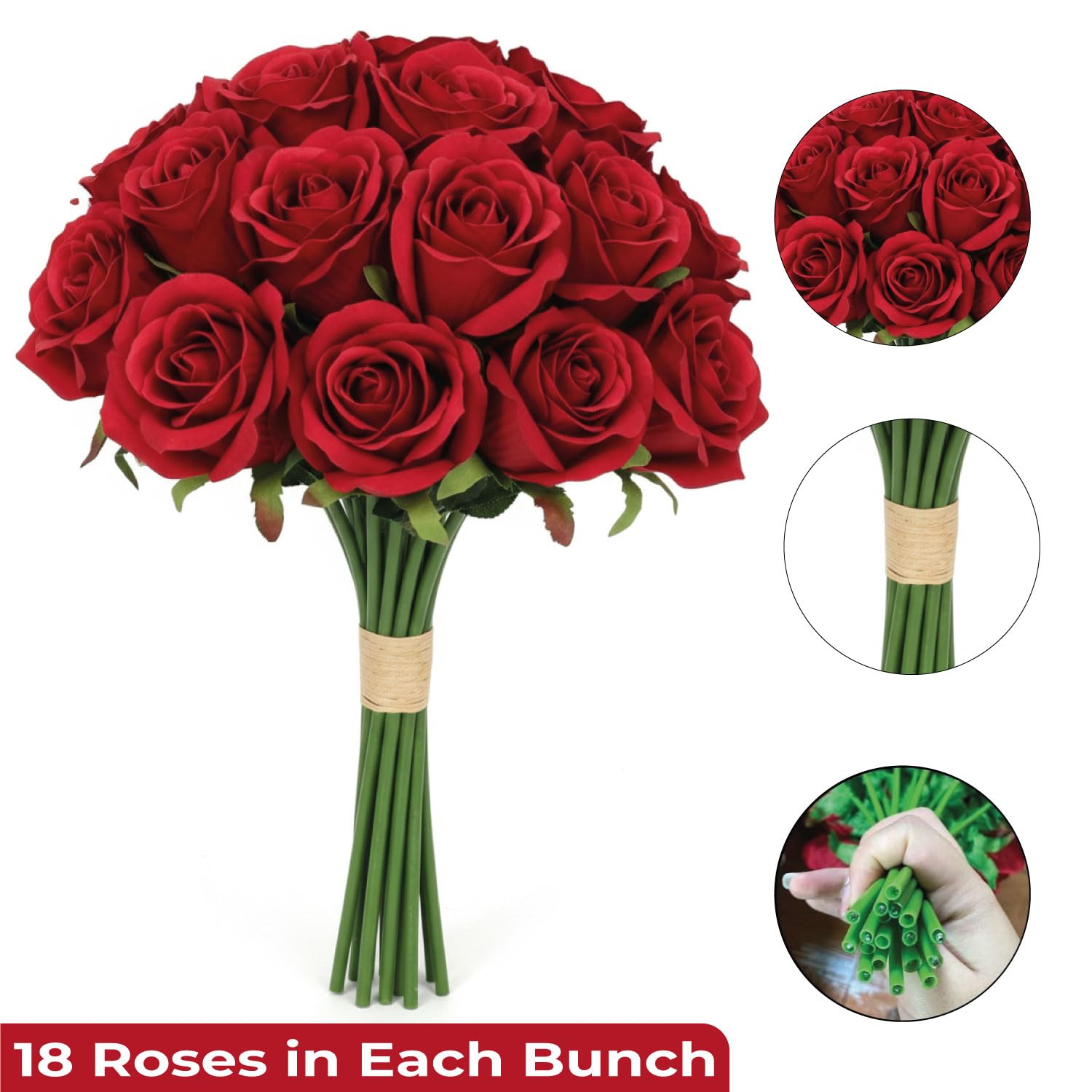 Artificial Red Roses With Stems 12", 18 Pcs Fake Red Flowers For Home Decor, Realistic Silk Roses For Wedding Centerpieces, Valentine’S Gifts & Christmas