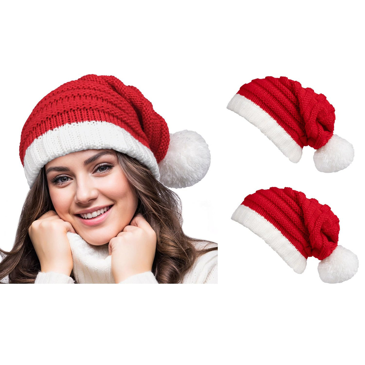 Knitted Santa Hat Adult Christmas Xmas Unisex Knit Beanie Red Skull Cap Stocking Hats For Women Men