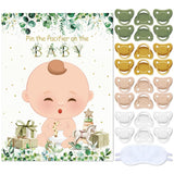 Pin The Pacifier Baby Shower Game Baby Shower Party Decorations Include Large Poster 24 Pacifier Stickers Blindfold Game Set For Birthday Party Decor Supplies(Green,Fair)