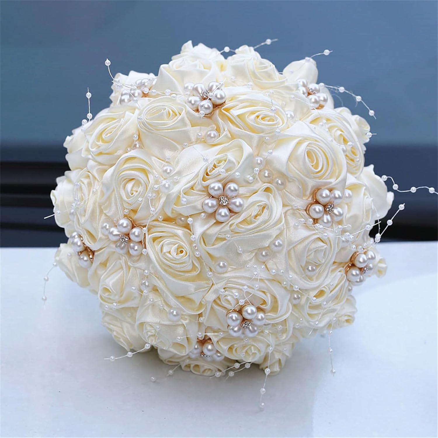 Handmade Rhinestone Bridal Bouquet Crystal Wedding Round Tossing Bouquet Artificial Flower Bunch For Bride Bridesmaid