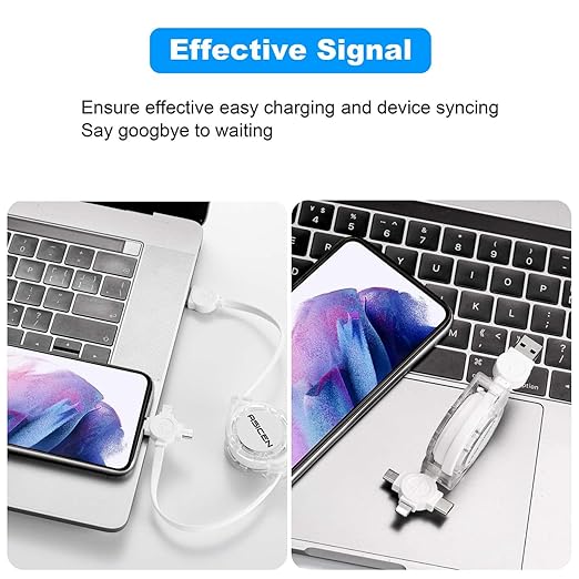 2 Pack 3 in 1 Retractable Charging Cable USB C Lightning Micro USB Fast Charger Cord