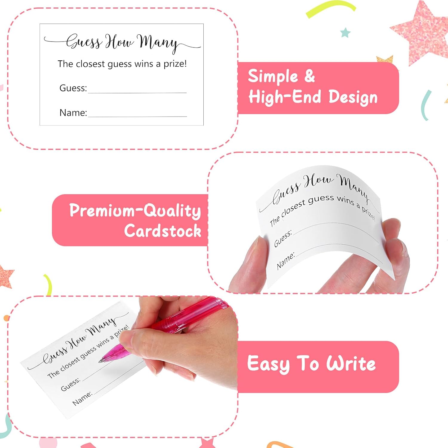 50Pcs Guess How Many Game Cards, Minimalist Guess How Many Baby Shower Game, Birthday Party Activities, Bridal Shower Wedding Cards(3.5" X 2.1")
