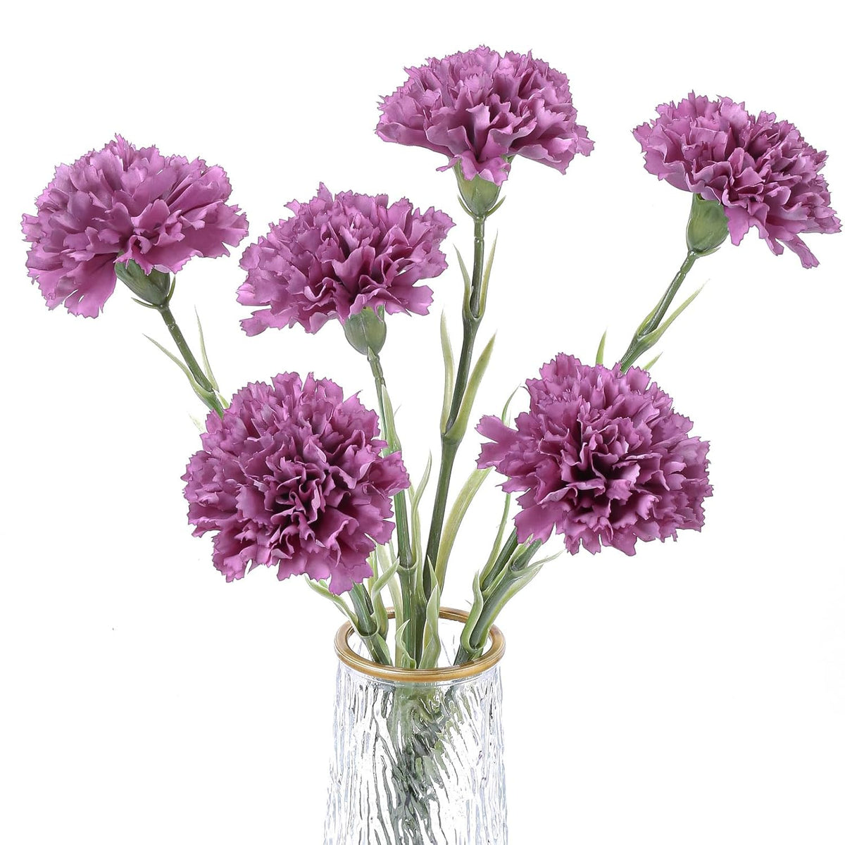 6Pcs Artificial Flowers Carnations Latex Carnation Flowers,Fake Carnations With Stems For Wedding Party Office Home Decor(Purple)