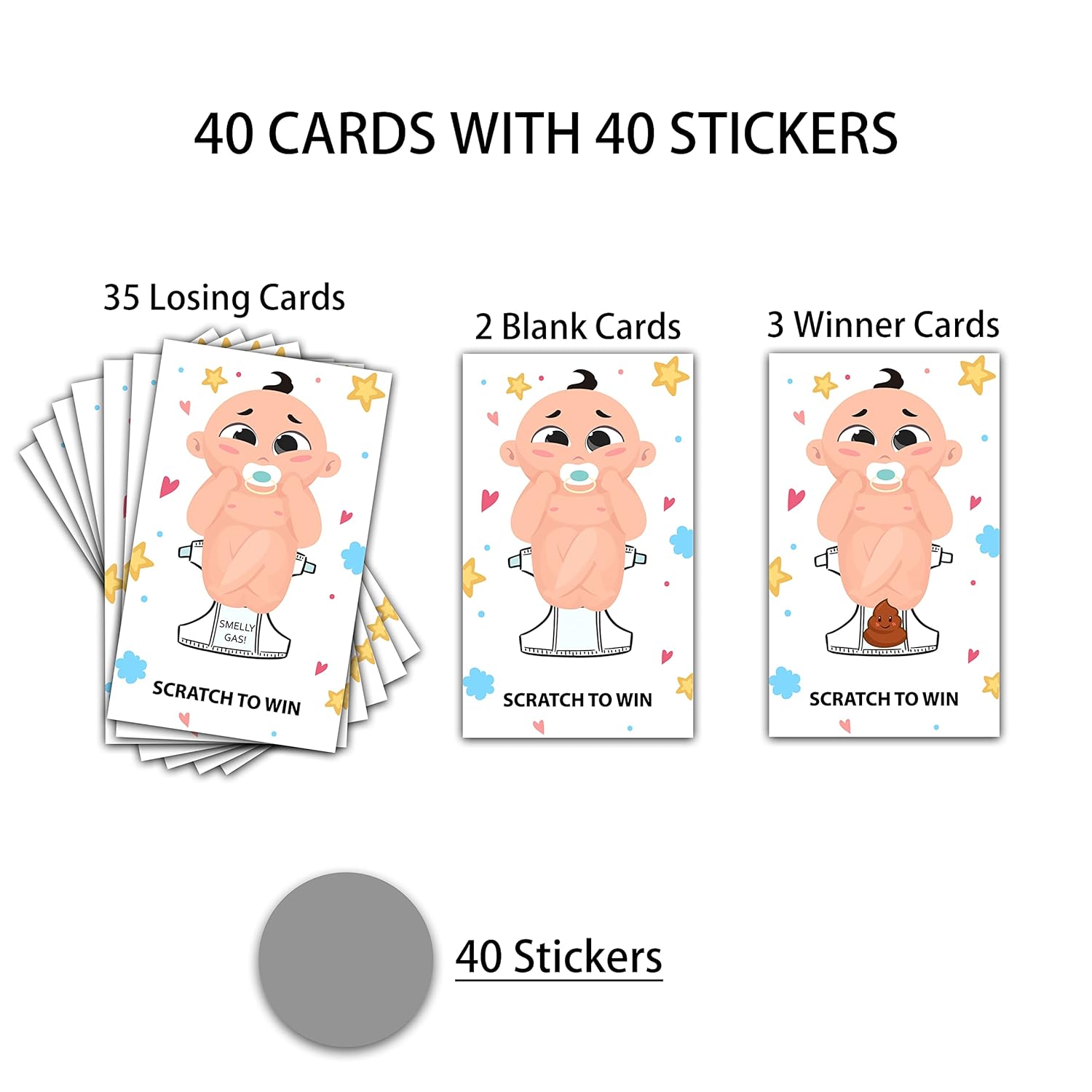 Baby Shower Scratch Off Game Cards, Cute Lottery Tickets, Door Prizes For Boy Girl, Neutral Gender Reveal Party Games Ideas, Baby Shower Activities & Decorations (40 Pack)-01