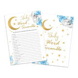 Baby Word Scramble Game Cards, Moon And Stars Baby Shower Games, 25 Cards & 1 Answer Key