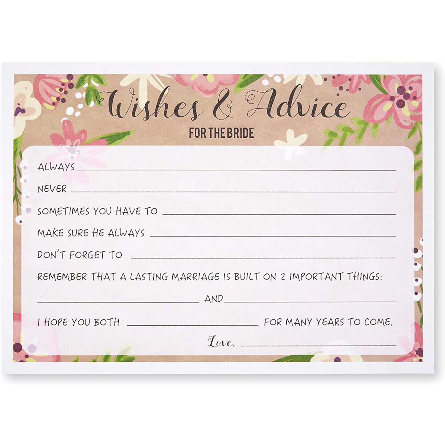 Bridal Shower Games 50 Guests - 5 Floral Cards, 5 X 7 In - Bridal Shower Games For Bachelorette Party & Wedding Shower Activities & Engagement Party Fun