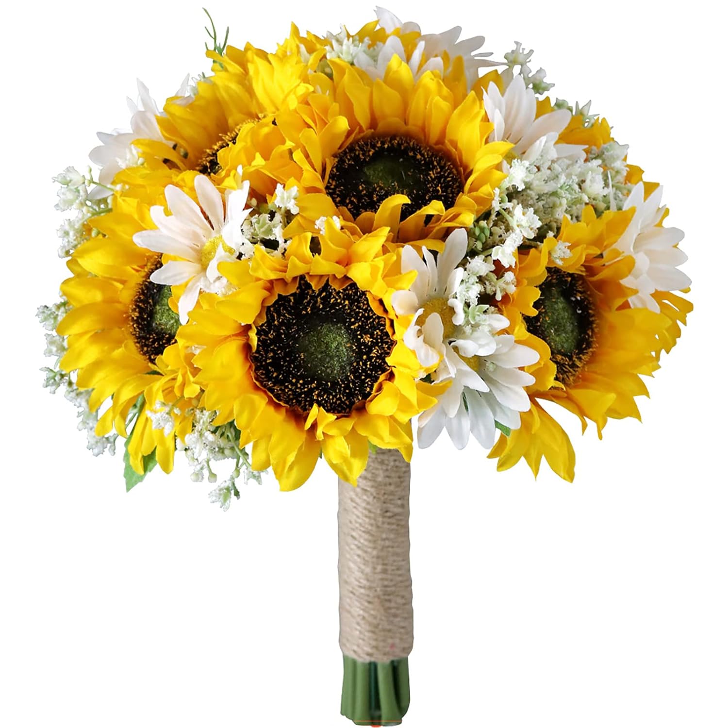 Artificial Sunflower Bouquet For Wedding Bridal Holding Flowers Fake Silk Sunflower With White Small Daisy Flower For Bride Bridesmaid Wedding Party Ceremony Table Centerpieces Decorations Yellow