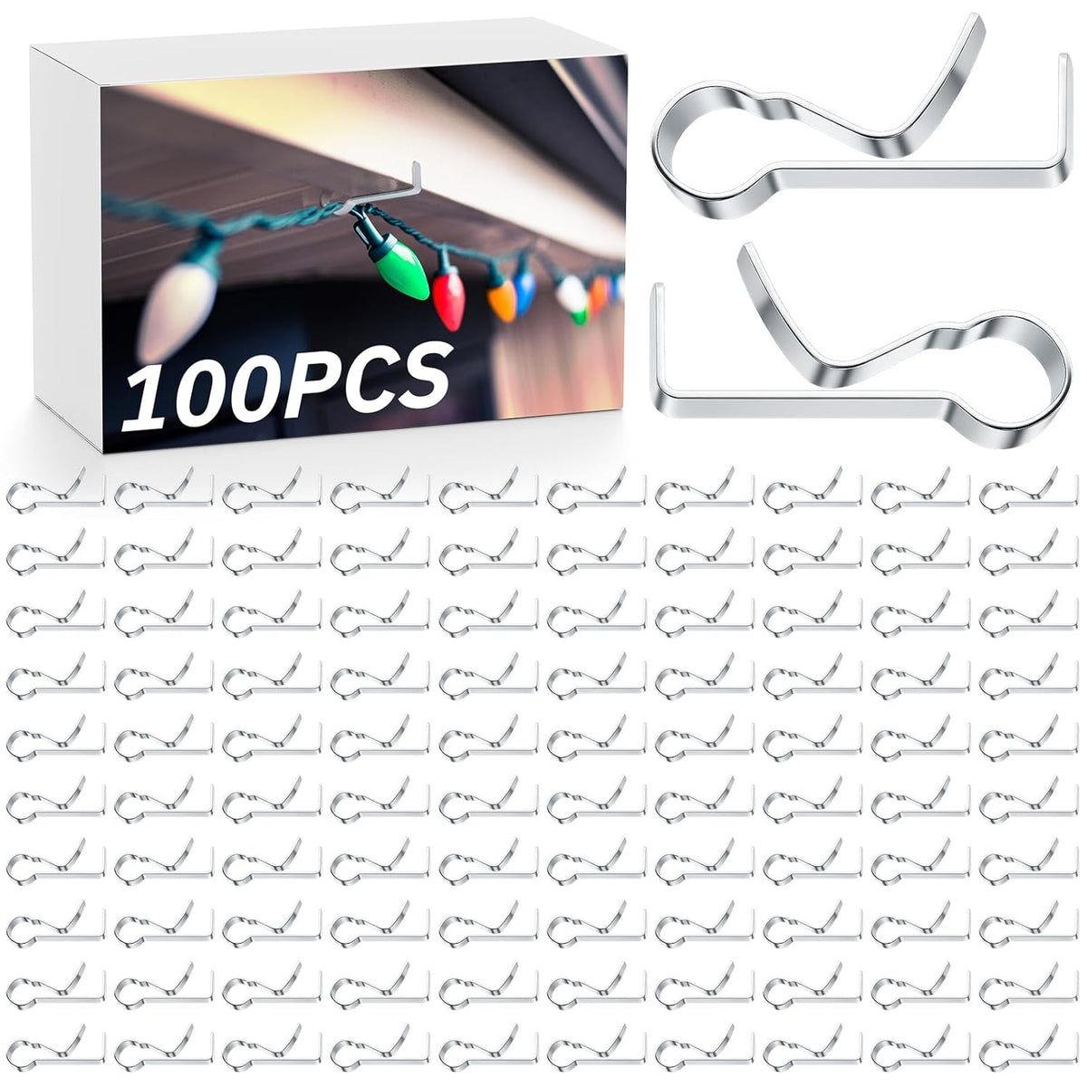 100 Pcs Metal Christmas Light Clip Soffit Hooks Gutter Clips Facia Roof Gazebo Christmas Lighting Hooks Hangers For Hanging Outside String Lights Outdoor, Easy To Use