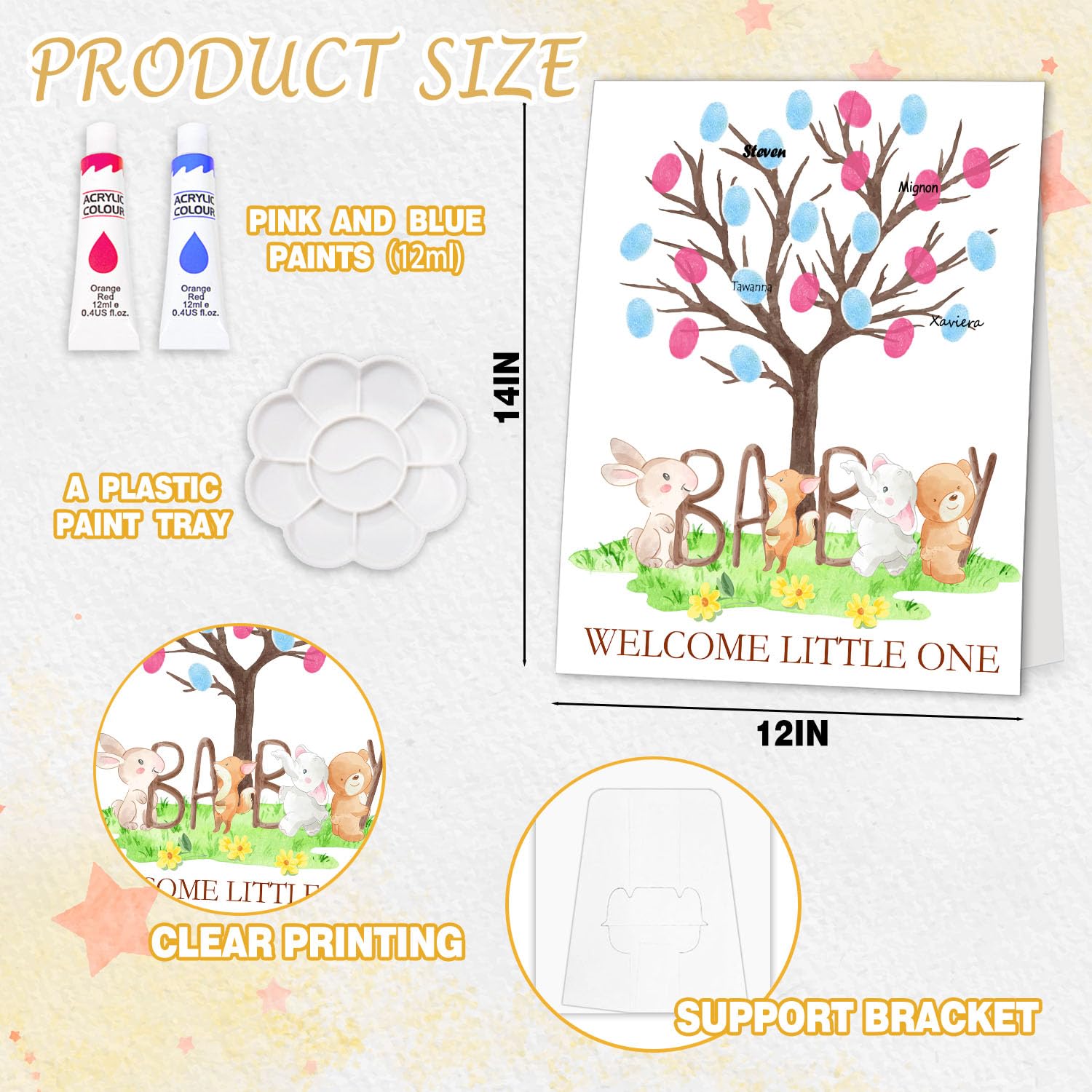 Forest Gender Reveal Games, Gender Reveal Fingerprint Tree With Safari Animals Keepsake, Baby Shower Party Supplies, Thumbprint Desktop Sign With Stand