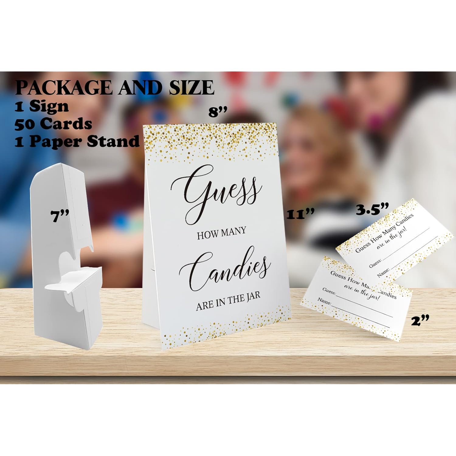 Candy Guessing Game Cards-1 Sign 8X11" And 50 Cards, Golden Dots How Many Game Sign, For Boys Girls Birthday Party, Baby Shower, Party Games Activities And Decorations 19