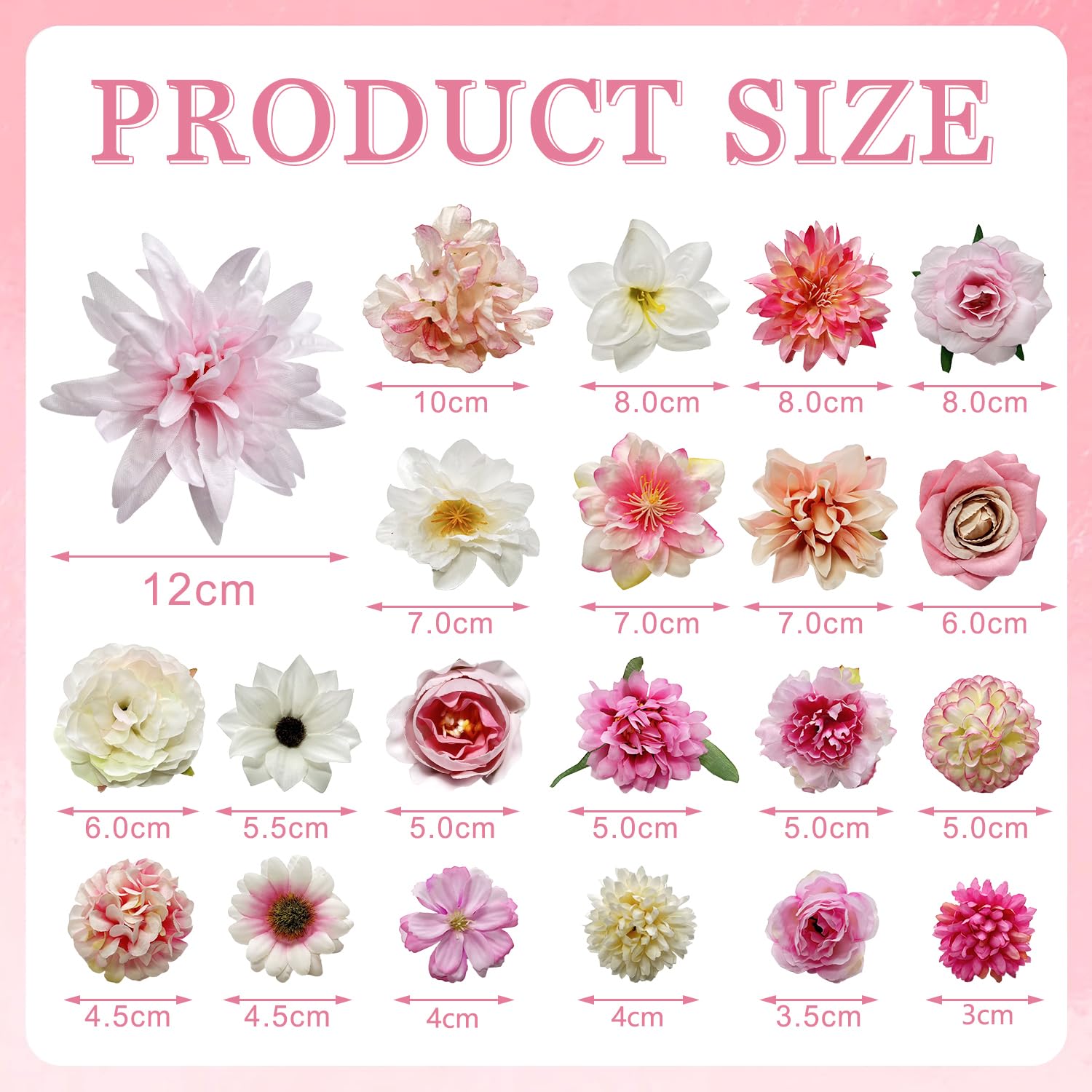 Artificial Pink Flowers Bulk Silk Roses Fake Flowers Heads For Crafts - Diy Home Spring Garden Floral Party Wildflower Garland Hanging Decoration Mini Big Small Faux Fabric Flowers Heads 3-12Cm (Pink)