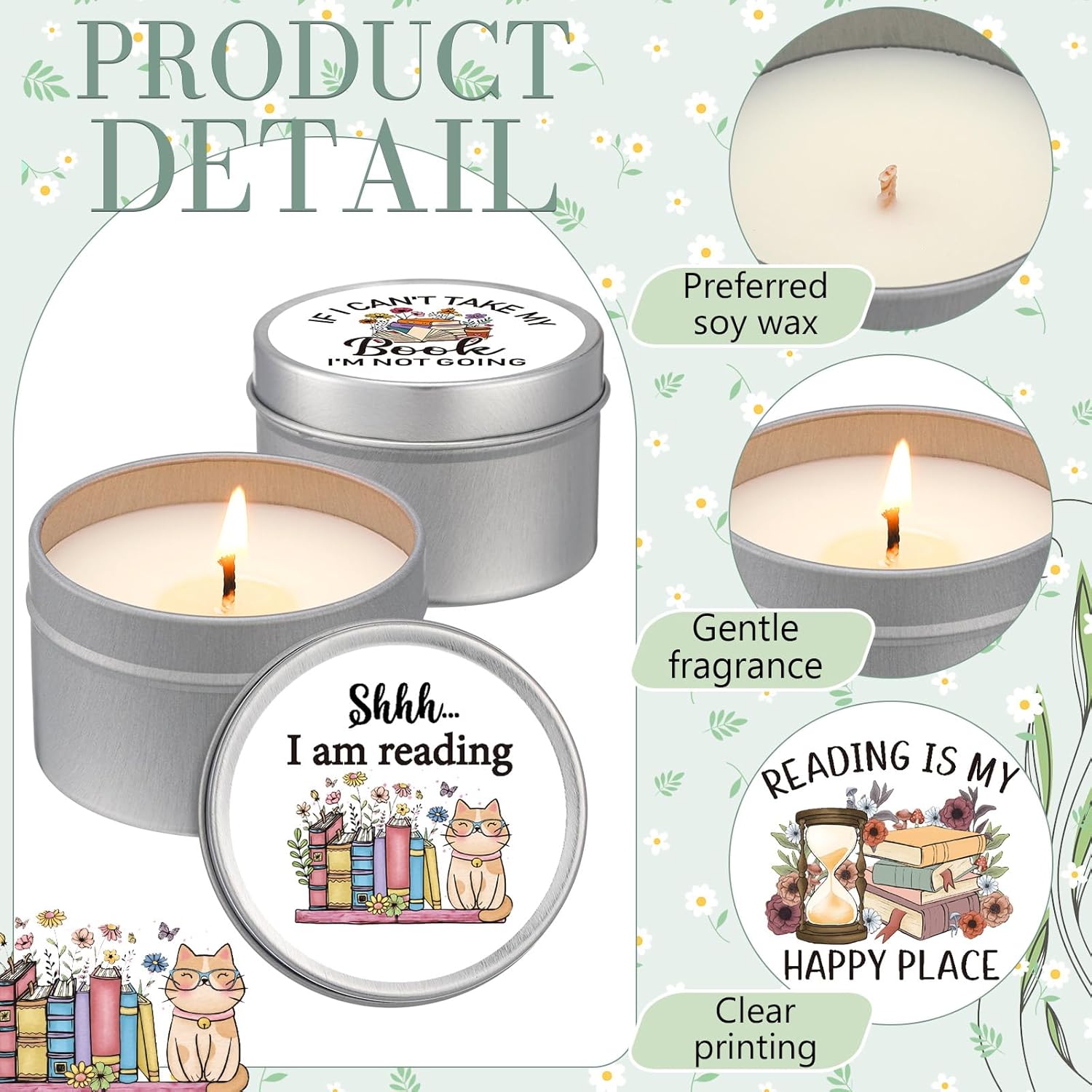 8 Pcs Book Lover Candles Club Gifts 4 Oz Scented Candle Reading Time Natural Soy Wax Candles For Book Lovers Librarian Bookish Club Gifts (Stylish Style)