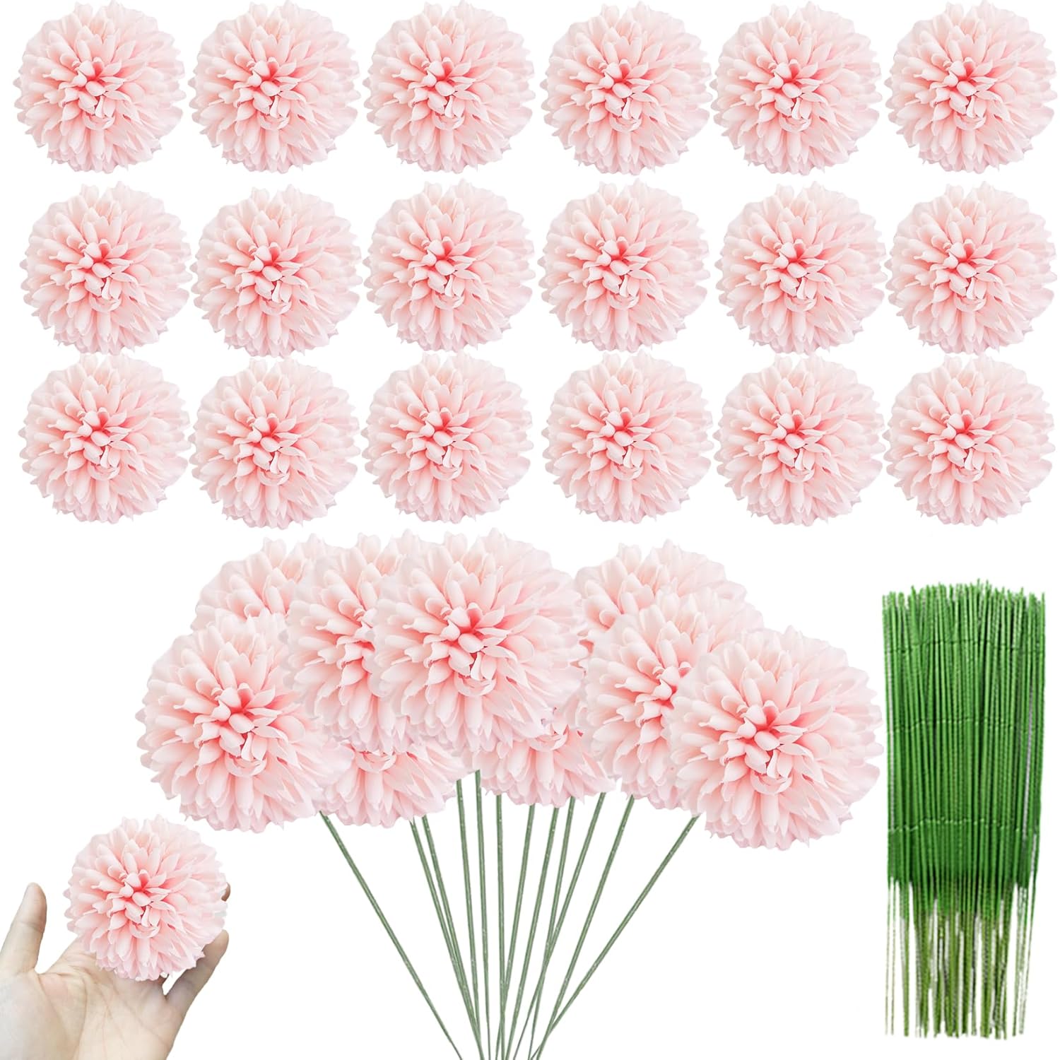 30 Pcs Artificial Chrysanthemums Heads Ball Flowers?Silk Chrysanthemum Ball Bouquet White Bouquets Hydrangea For Home Office Coffee House Parties And Wedding (Light Pink)