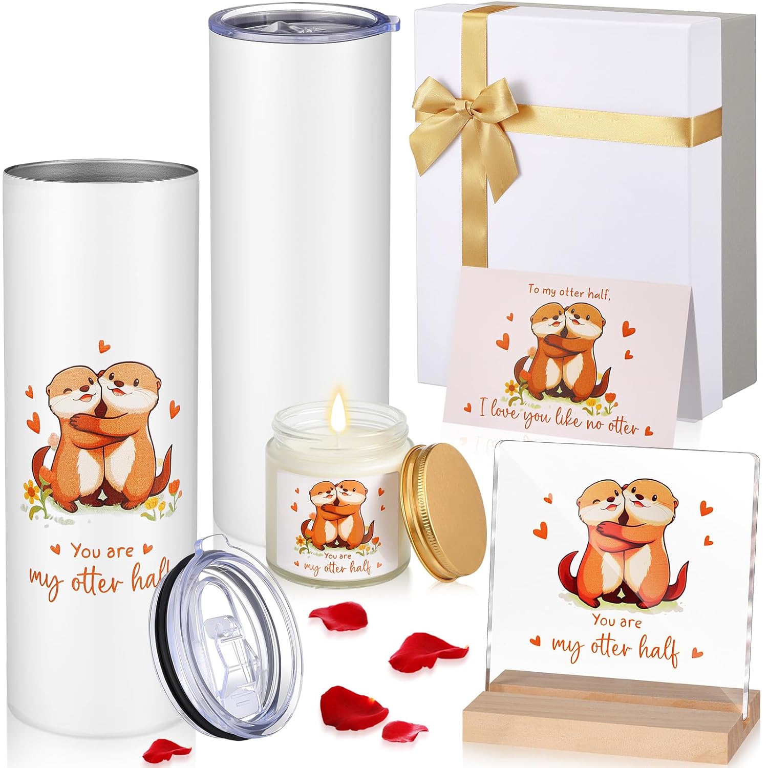 6 Pcs Valentines Day Couple Gifts You Are My Otter Half Cup Scented Candle Acrylic Desktop Stand Card And Box Wedding Anniversary Birthday Gifts For Couple