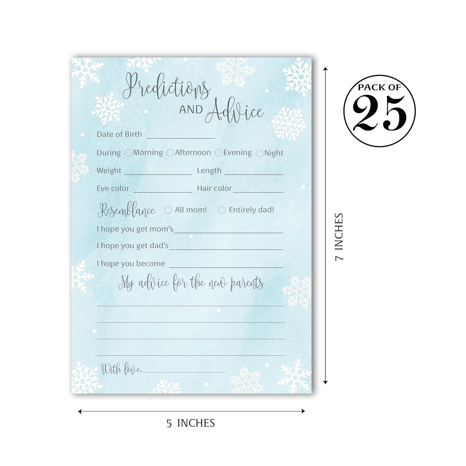 Snowflakes Prediction And Advice Cards - Pack Of 25 - Winter Wonderland Blue Boy Baby Shower Game, Wishes For Mommy & Daddy Message Baby It’S Cold Outside Activity Keepsake Frost Holiday G781-Pdav