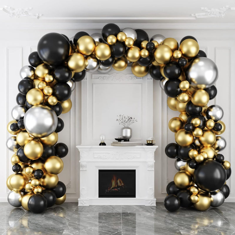 124Pcs Black Gold And Silver Balloons Garland Arch Kit, 5 10 18 Inch B