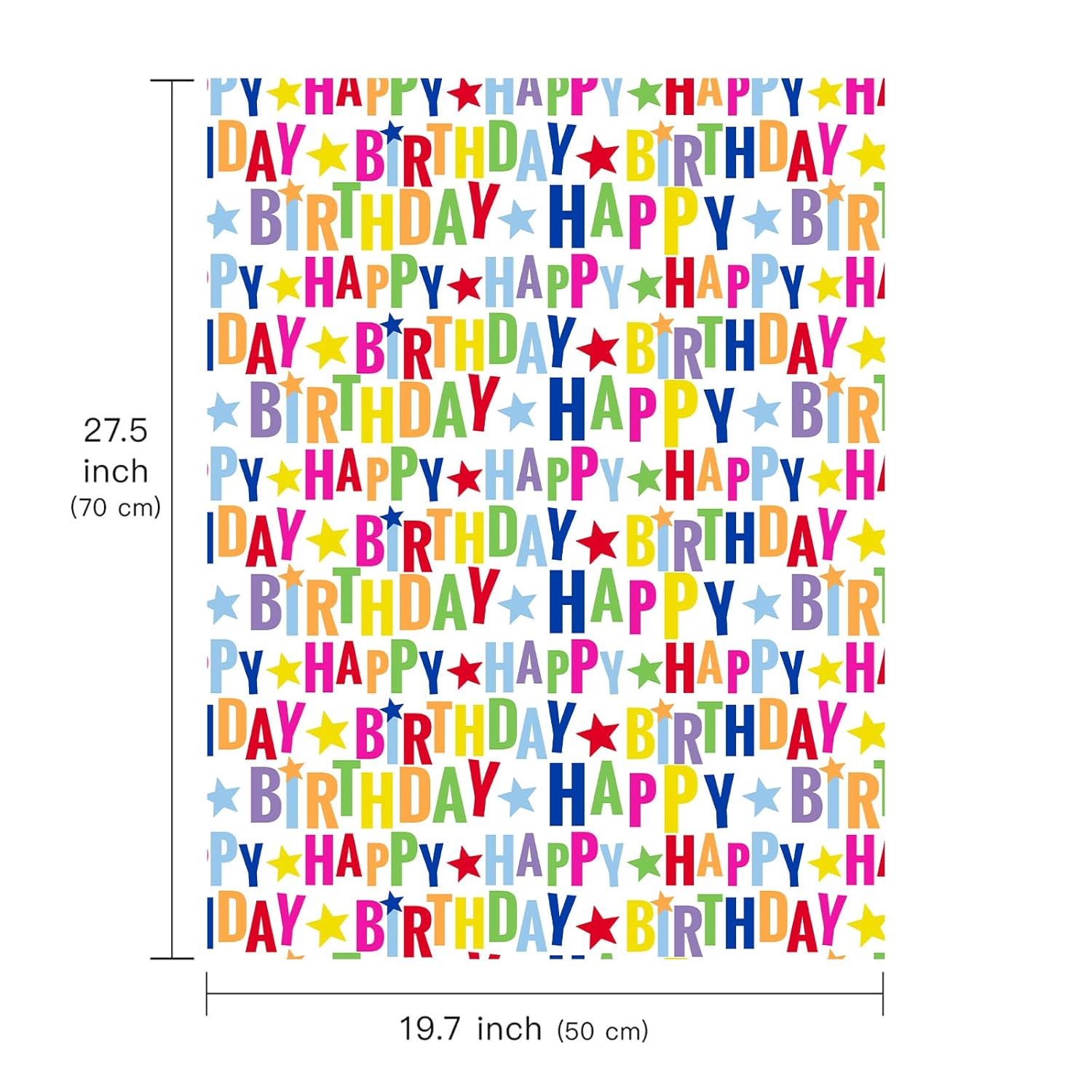 Birthday Wrapping Paper Sheet - 6 Sheets Colorful Happy Birthday Design Folded Flat For Birthday, Baby Shower, Party, Holiday - 19.7 Inch X 27.5 Inch Per Sheet