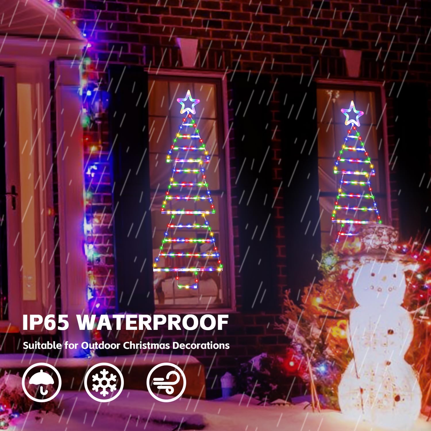 Led Christmas Lights Outdoor,4.6Ft 189 Led Christmas Tree Ladder Light With Star Topper 8 Modes Christmas Decorations Li