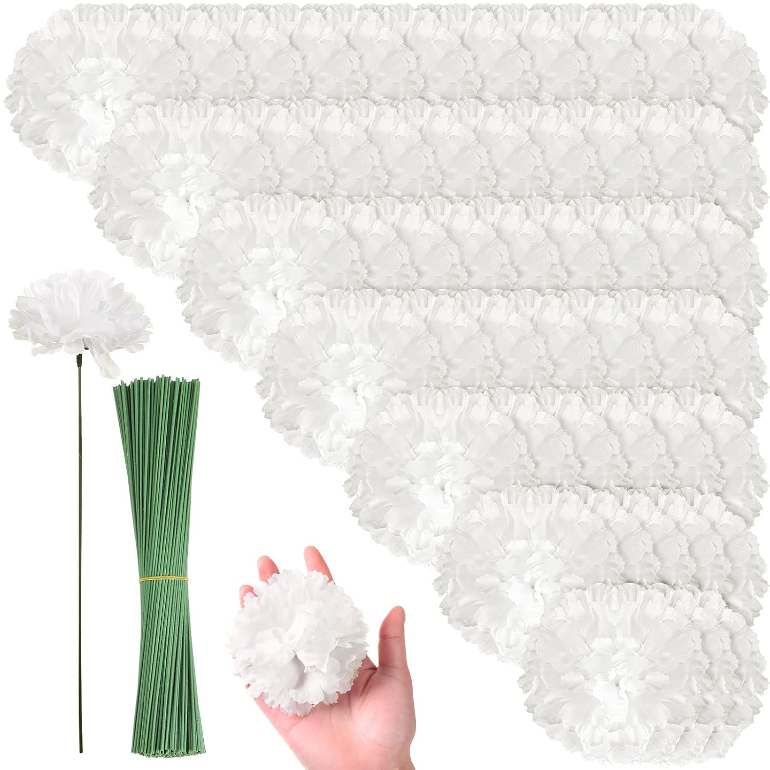 200 Pack Artificial Marigold Flower With Stems Bulk 3.5 Inch Silk Marigold False Flowers Marigolds For Diy Marigold Garland Halloween Wedding Party Home Decorations (White)