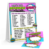 What'S Your Superhero Name - Birthday Party Game - 1 Game Sign And 30 Sticker Set - Birthday Party Holiday Activity Celebration Supplies For Kids And Teens - Game-007