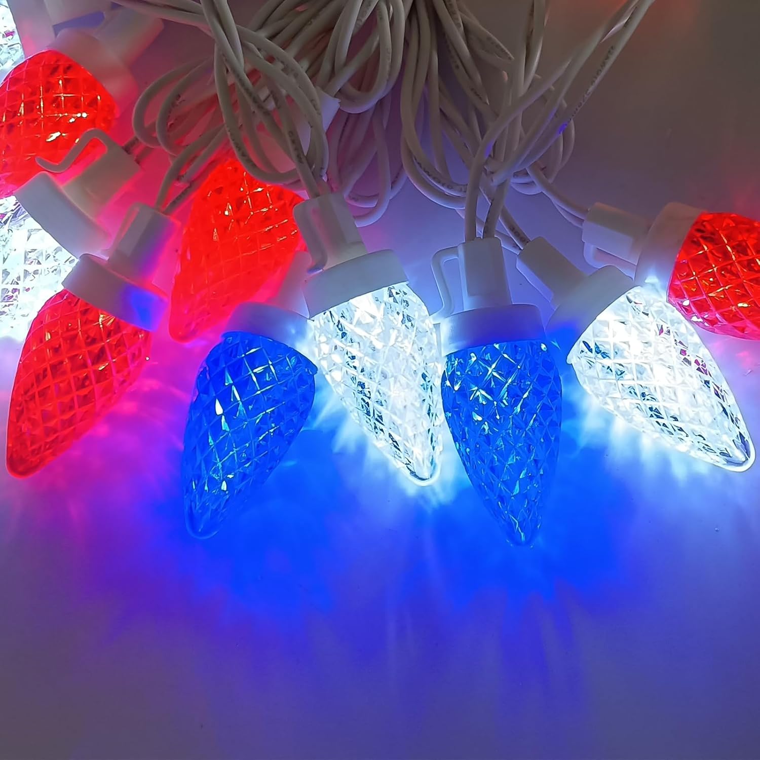 Red White And Blue Lights 25Ft C7 Led Patriotic String Light 25 Led Bulb 4Th Of July Lights, Plug In Christmas Light For