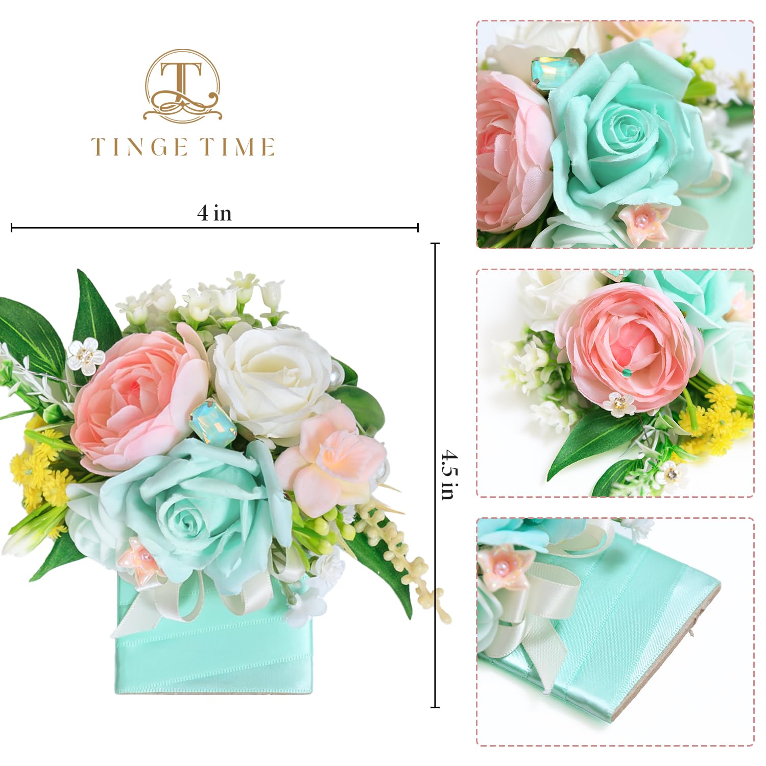 Luxury Groom Boutonniere For Wedding, 1 Pcs Pocket Boutonniere For Men, Artificial Corsage For Wedding, Prom, Homecoming, Anniversary, Graduation, Christmas Dinner (Mintgreen&Pink)