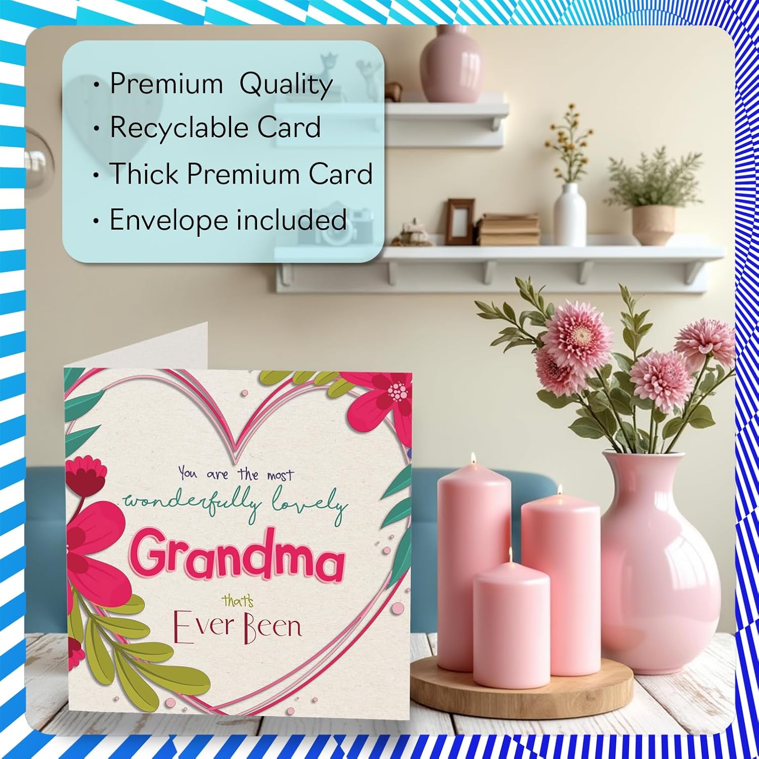 Grandma Birthday Card - The Most Wonderfully Lovely - Happy Birthday Card For Grandma From Grandson Granddaughter, 5.7 Inch Colourful Floral Design Bday Greeting Cards