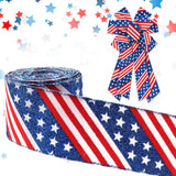 Patriotic Wired Edge Ribbons 2.5" 10 Yards, Red Blue Glitter Wired Ribbon Veterans Day Patriotic Star Stripe Fabric Craft Ribbon For Holiday Party Diy Craft Christmas Decor Wreaths Bow