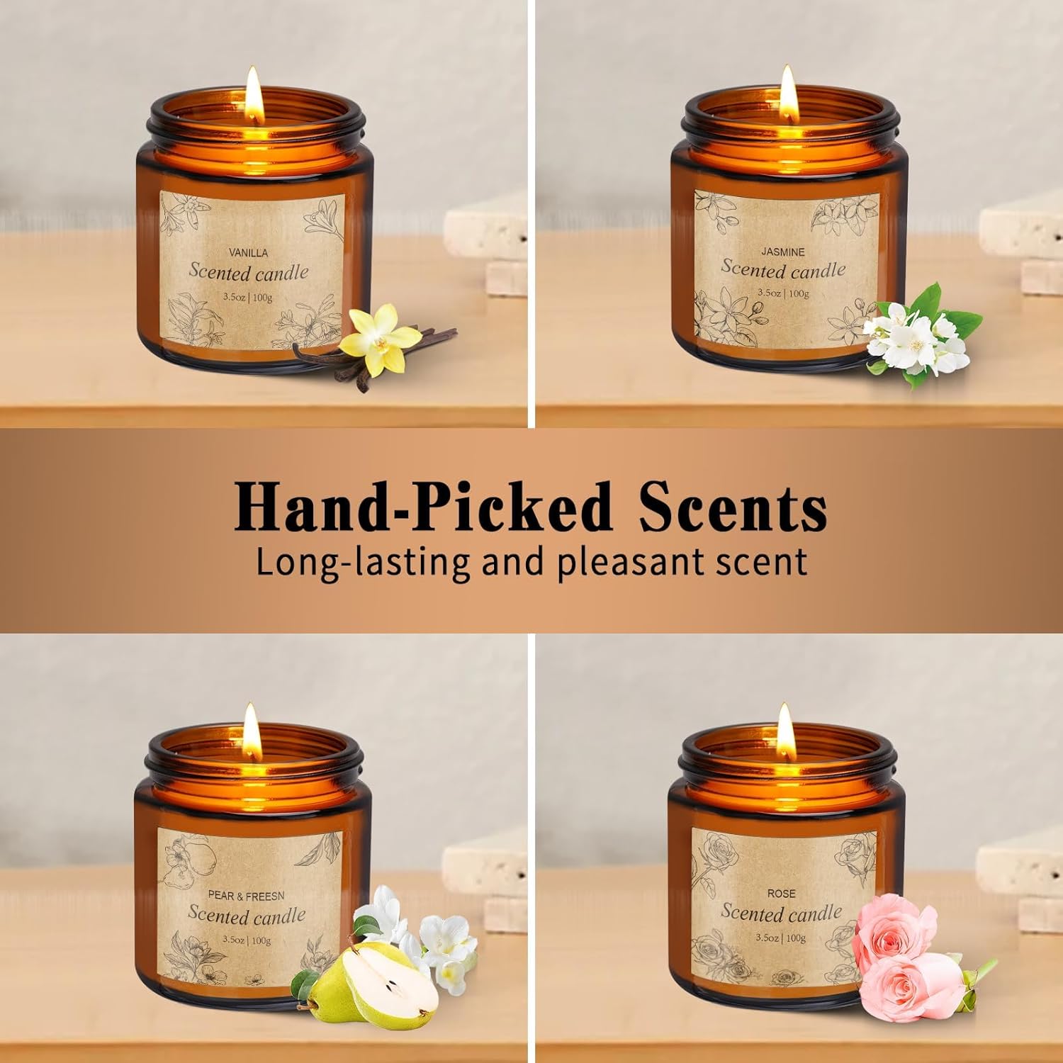 4 Packs Candles For Home Scented, Scented Candles Gifts For Women, Natural Soy Wax Amber Jar Candle, Long Lasting Aromatherapy Candle Gift Set For Birthday Valentine'S Day Mother'S Day