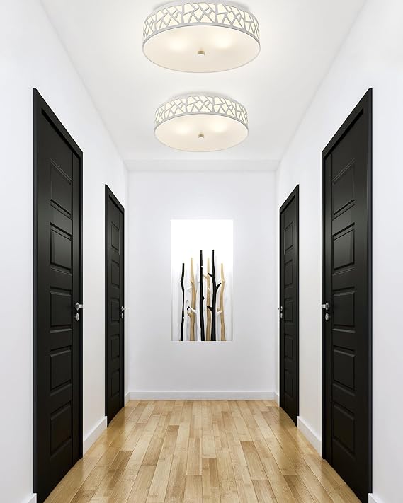 12 Inch Modern Flush Mount Ceiling Light White Metal Frosted Glass 2 Light Fixture