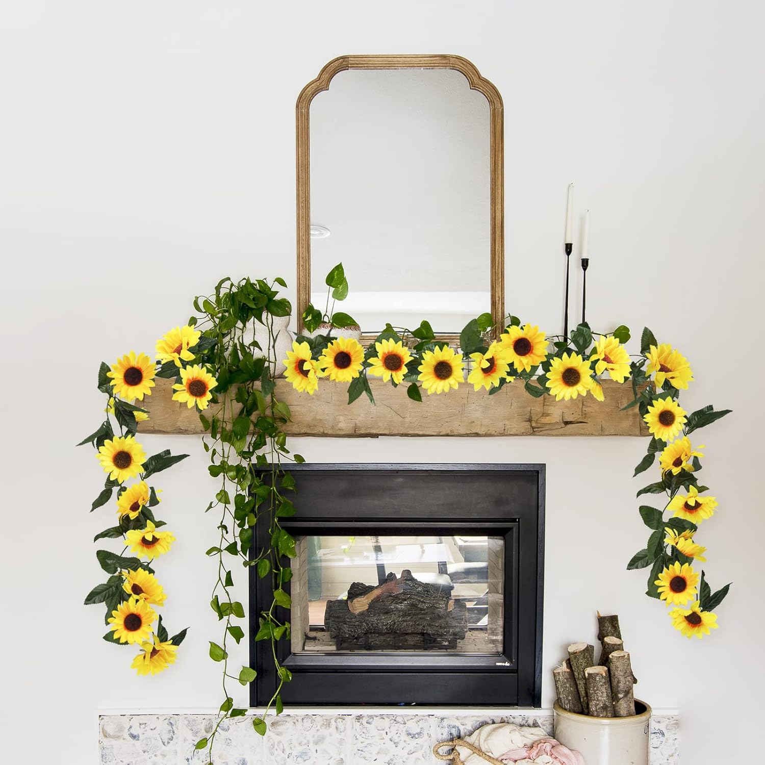 3 Pack Artificial Sunflower Garland, 7.5Ft/Strand Silk Sunflowers Hanging Vines Flowers With Green Leaves For Room Kitchen Garden Birthday Wedding Baby Shower Party Table Decor Large