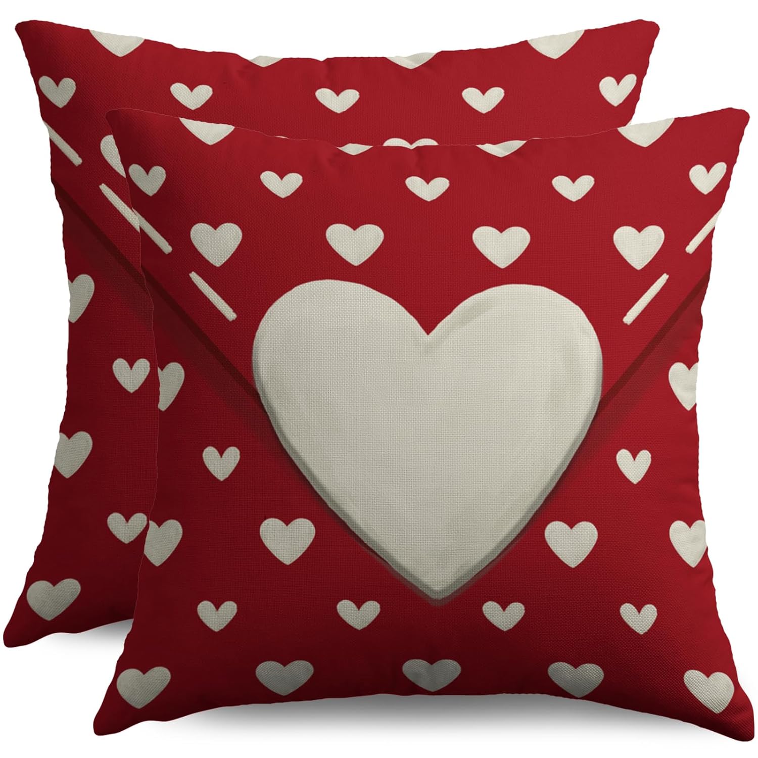 Red Valentines Pillow Covers 18X18 Set Of 2, Cream Heart Print Valentine'S Day Themed Love Holiday Throw Pillowcases Anniversary Decorative Outdoor Farmhouse Cushion Cases Couch Sofa Bed Decor