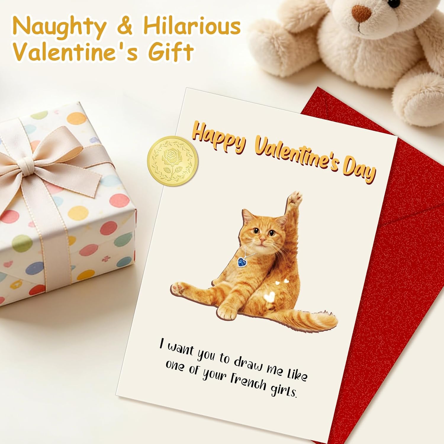 Funny Valentine'S Day Card For Boyfriend Or Husband, Naughty Cat Humor Birthday Card For Him – Unique Valentine'S Gift For Men, 5X8 Card With Envelope & Sticker