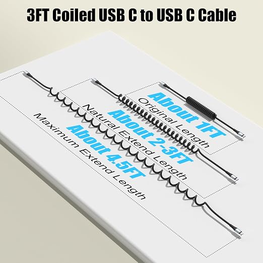 2 Pack Coiled USB C to USB C Fast Charging Cable 3FT 60W Type C Charger for iPhone 17 16 15 Samsung Galaxy