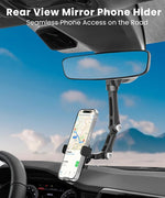 Rearview Mirror Phone Holder, Rotatable & Retractable Mount for All Phones