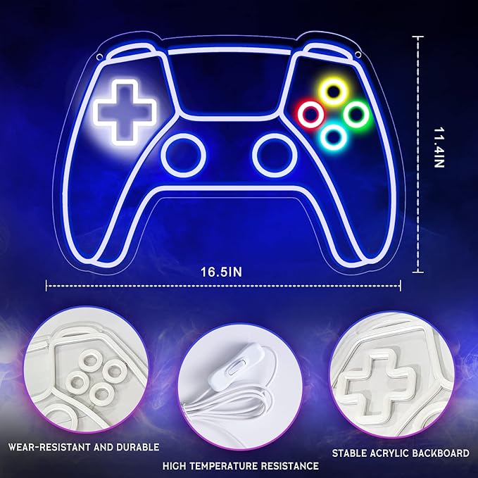 Gamer Neon Sign Gamepad LED Wall Light USB Powered Gaming Room Decor for Boys Kids Teens