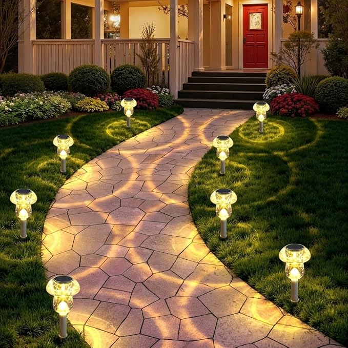 8 Pack Solar Mushroom Lights Waterproof Warm White Garden Pathway Yard Decor
